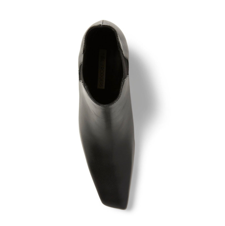Neil J Rodgers Tik ankle boot with a unique angled toe and curved heel made from classic black Italian Vitello calf leather