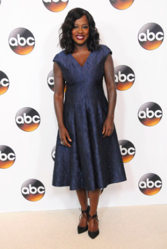 Viola Davis wearing 'Phoebe' pumps in black silk jacquard to the ABC Summer press tour in Los Angeles