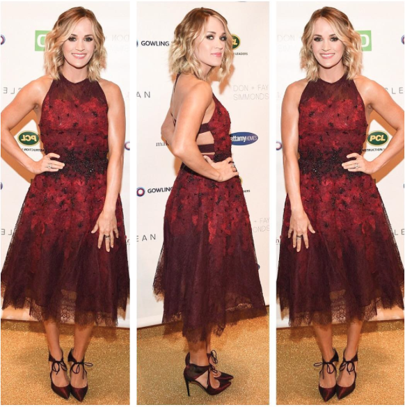 CARRIE UNDERWOOD WEARING RED 'PHOEBE' PUMP TO PERFORM @THEORGANPROJECT GALA IN TORONTO