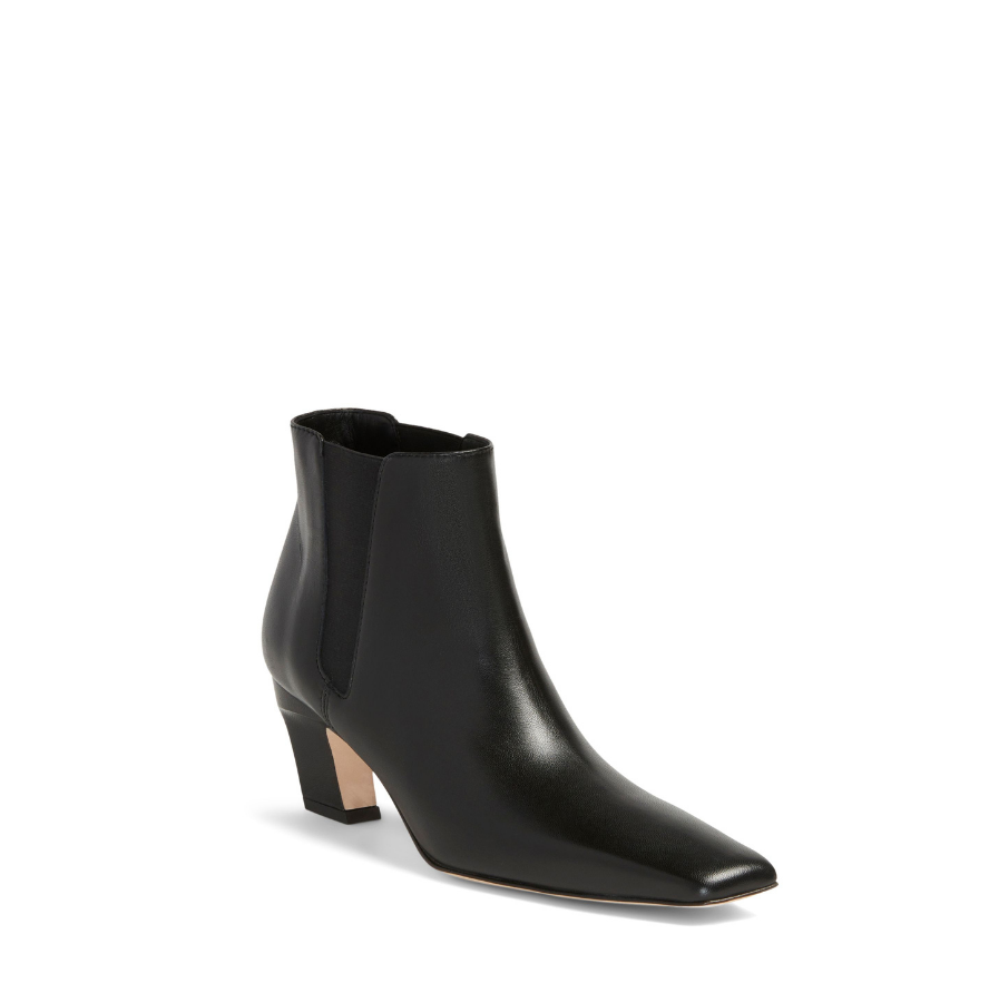 Neil J Rodgers Tik ankle boot with a unique angled toe and curved heel made from classic black italian Vitello calf leather