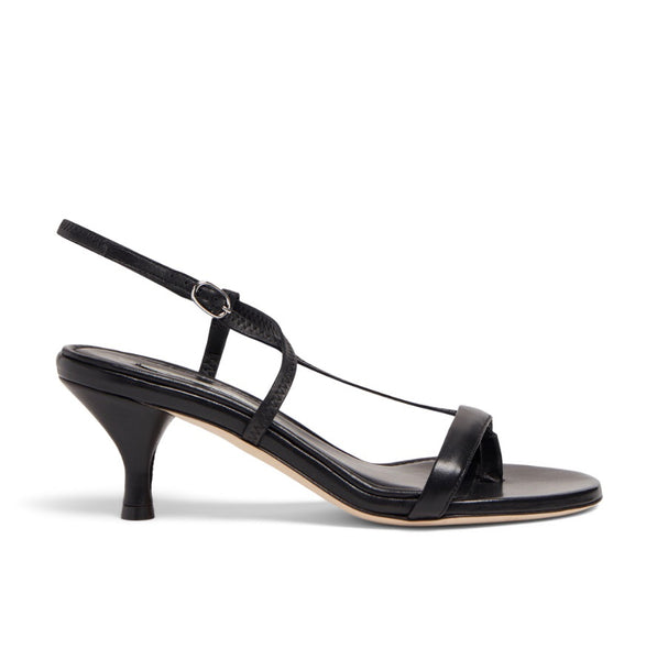 Neil J Rodgers Haze sandal has a round toe, minimal styling, and comfortable 55mm heel in soft black Italian nappa leather.