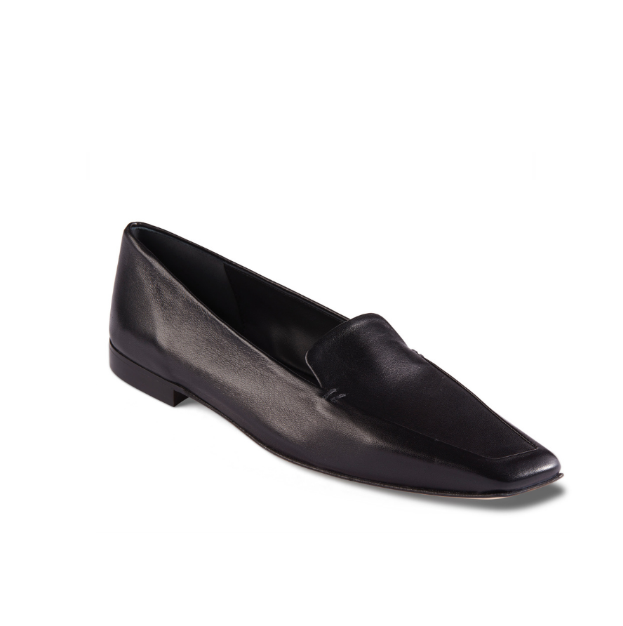 Neil J Rodgers black Liscia loafer with a pointed square toe and minimal stitching in soft Italian nappa leather.