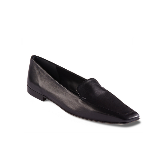 Neil J Rodgers black Liscia loafer with a pointed square toe and minimal stitching in soft Italian nappa leather.