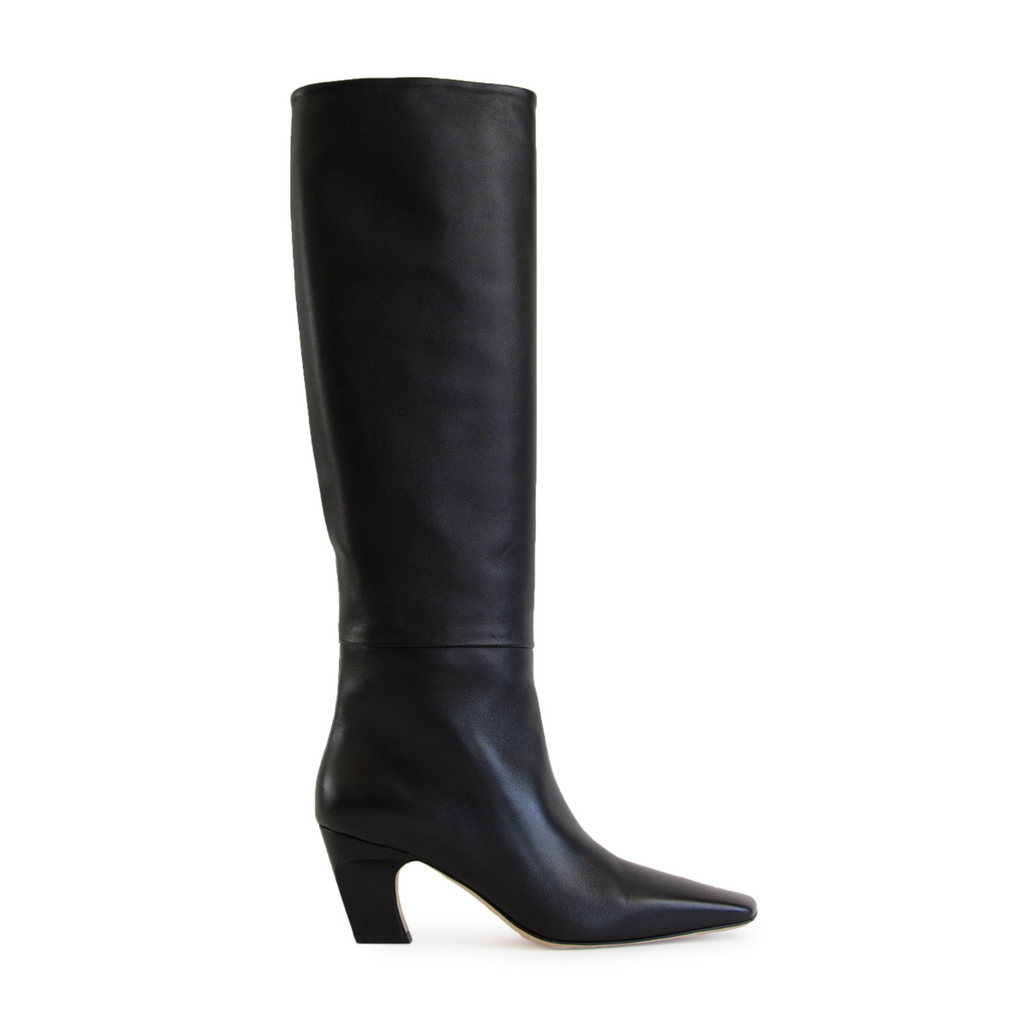 Neil J Rodgers black Meg knee high boots with a pointed square toe made from soft Italian nappa leather.